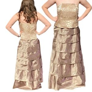 Dolce Jovani Gown in Gold Tuille/Beaded Bodice